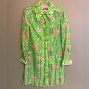 Vintage Floral Green Button-Up Dress